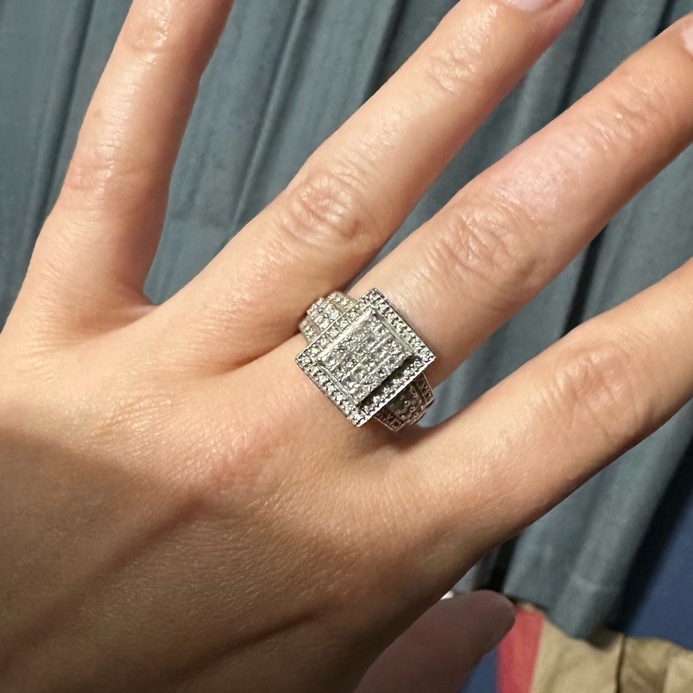 14K white gold art deco diamond ring size 6-6.5